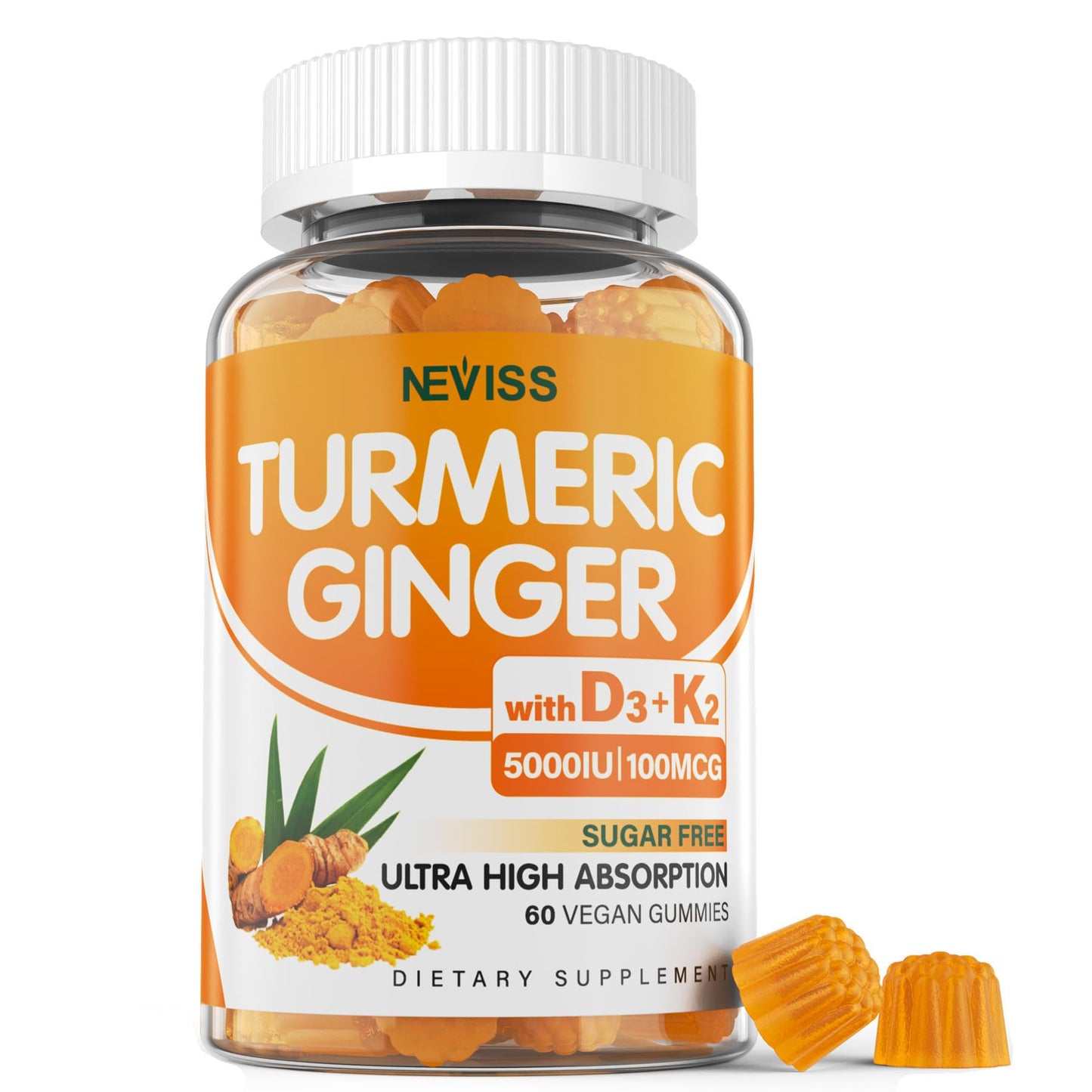 Turmeric and Ginger Gummies Supplement 1500mg w/Vitamin D3 5000 IU, K2 (MK7) & Black Pepper, Sugar Free Vegan Ginger and Turmeric Curcumin Supplements Gummy for Bone, Immune & Digestive Health, 120ct - PrimeBioHealth - canada supplements