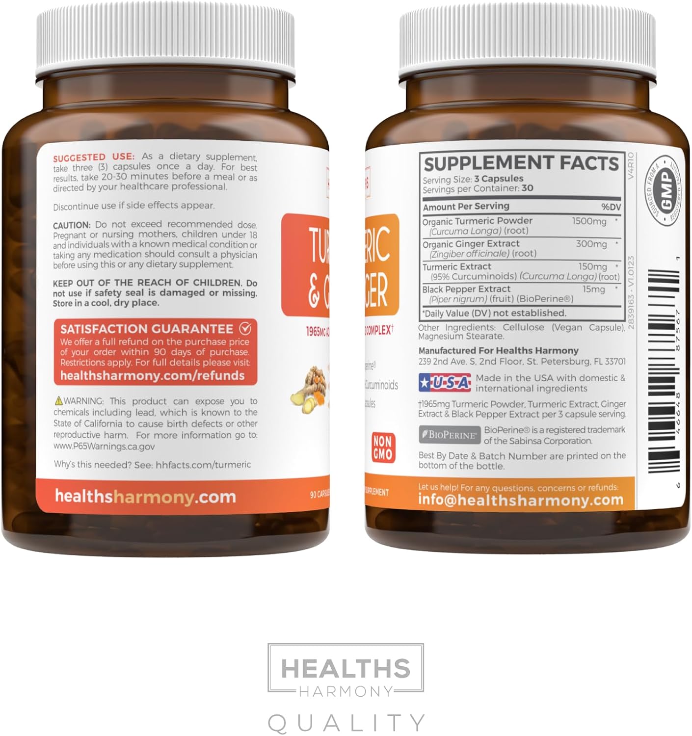 Turmeric and Ginger Supplement (Non-GMO) 1980mg Serving - Turmeric Curcumin with Black Pepper Bioperine, Ginger Extract, and 95% Curcuminoids Powder - Tumeric Joint Support Supplement - 90 Capsules - PrimeBioHealth - canada supplements