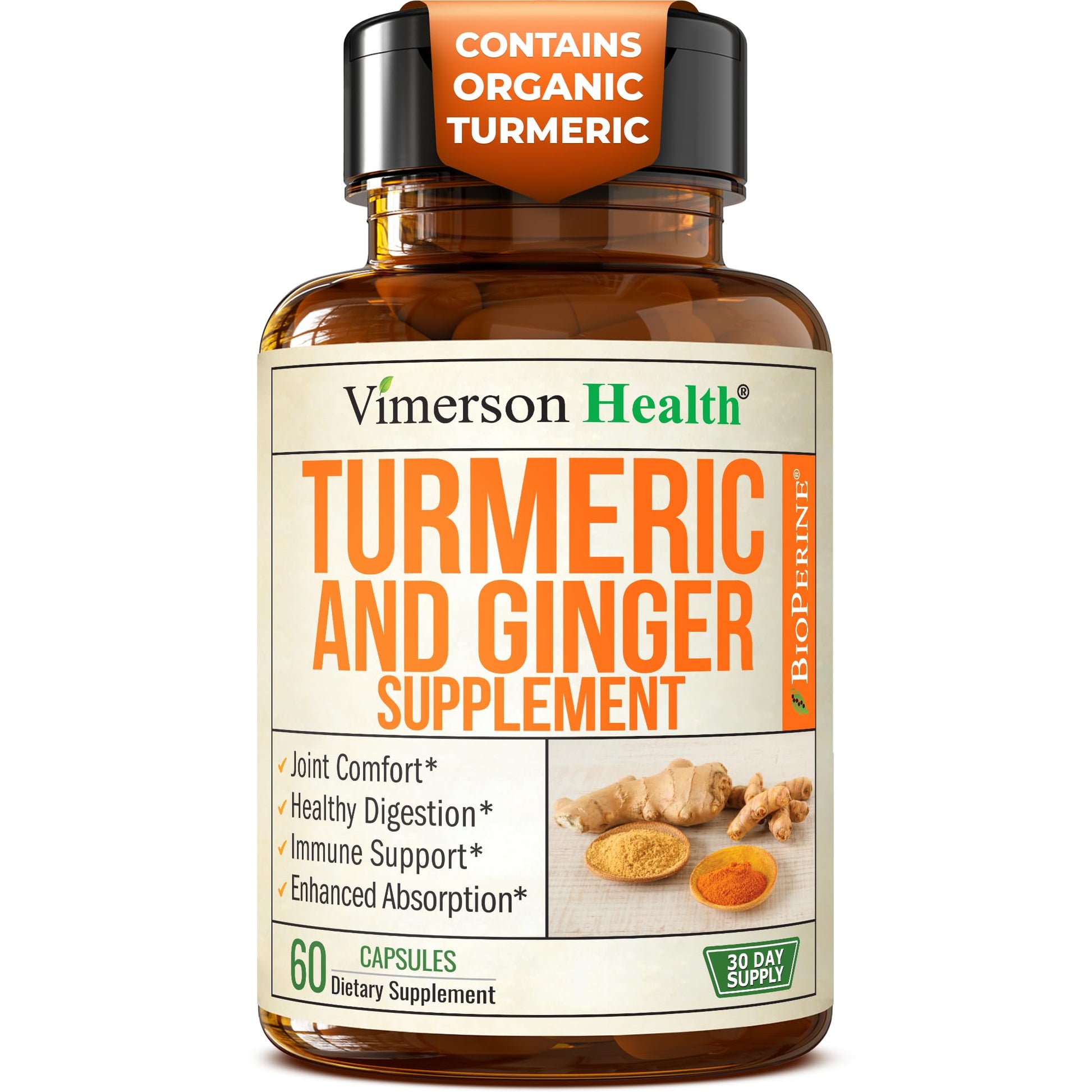 Turmeric and Ginger Supplement with Black Pepper for Joint Support, Digestive & Gut Health - Contains Organic Turmeric with Ginger Root Supplement - PrimeBioHealth - canada supplements