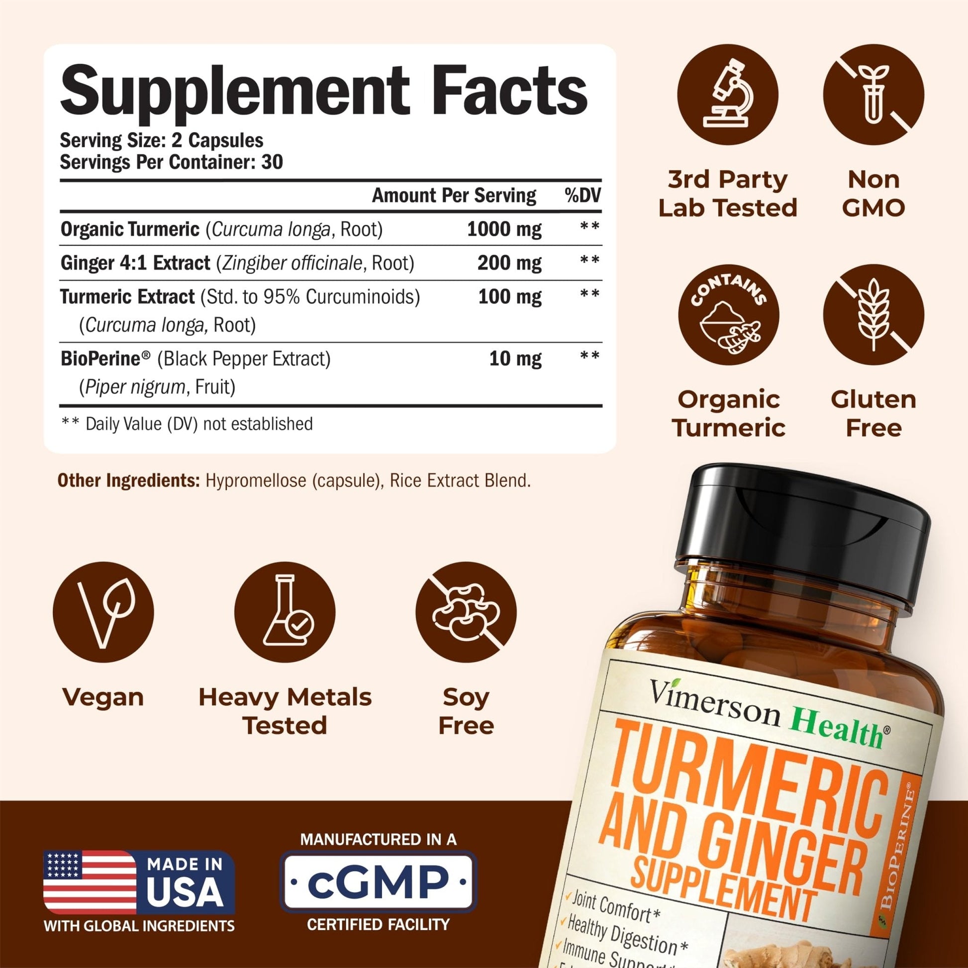 Turmeric and Ginger Supplement with Black Pepper for Joint Support, Digestive & Gut Health - Contains Organic Turmeric with Ginger Root Supplement - PrimeBioHealth - canada supplements