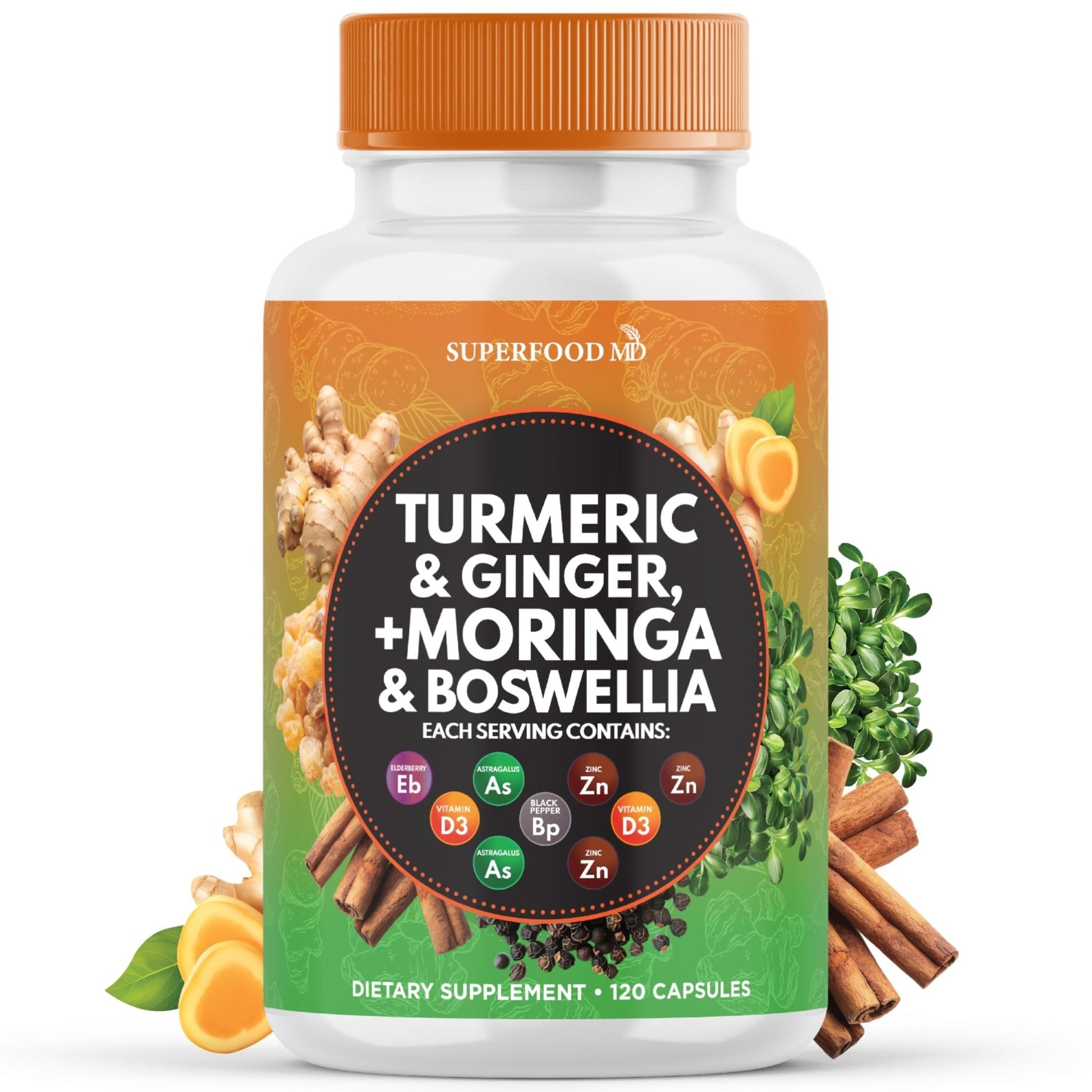 Turmeric Moringa Supplement | Ginger, Boswellia, Saffron, Holy Basil- Joint Support Supplement for Women and Men with Ceylon Cinnamon, Quercetin, Tart Cherry- 240 Count - PrimeBioHealth - canada supplements