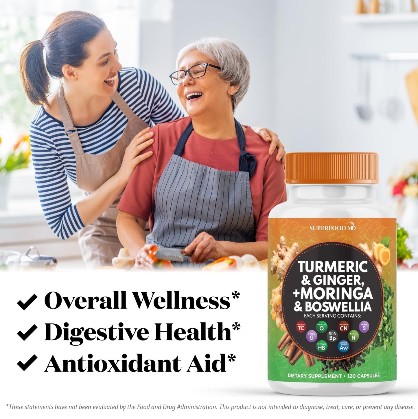 Turmeric Moringa Supplement | Ginger, Boswellia, Saffron, Holy Basil- Joint Support Supplement for Women and Men with Ceylon Cinnamon, Quercetin, Tart Cherry- 240 Count - PrimeBioHealth - canada supplements