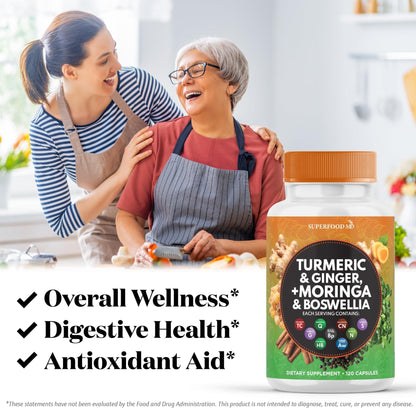 Turmeric Moringa Supplement | Ginger, Boswellia, Saffron, Holy Basil- Joint Support Supplement for Women and Men with Ceylon Cinnamon, Quercetin, Tart Cherry- 240 Count - PrimeBioHealth - canada supplements