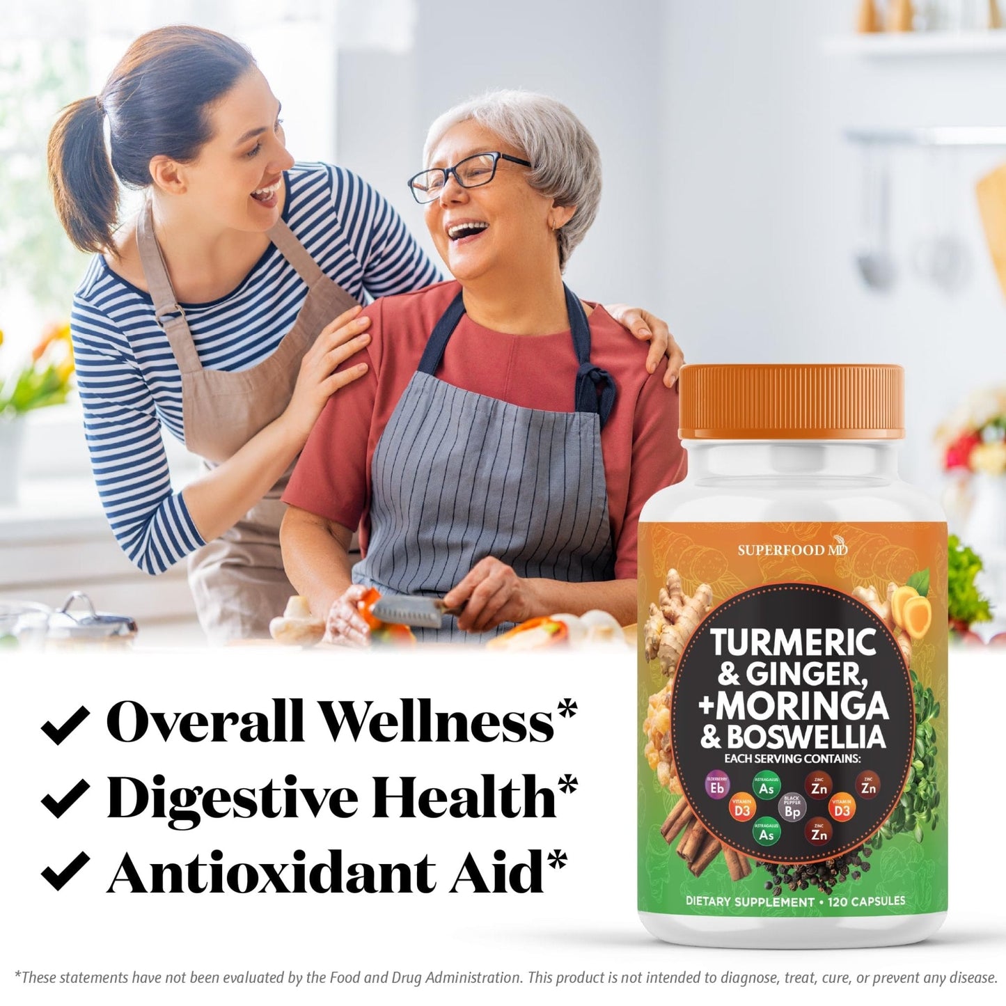 Turmeric Moringa Supplement | Ginger, Boswellia, Saffron, Holy Basil- Joint Support Supplement for Women and Men with Ceylon Cinnamon, Quercetin, Tart Cherry- 240 Count - PrimeBioHealth - canada supplements