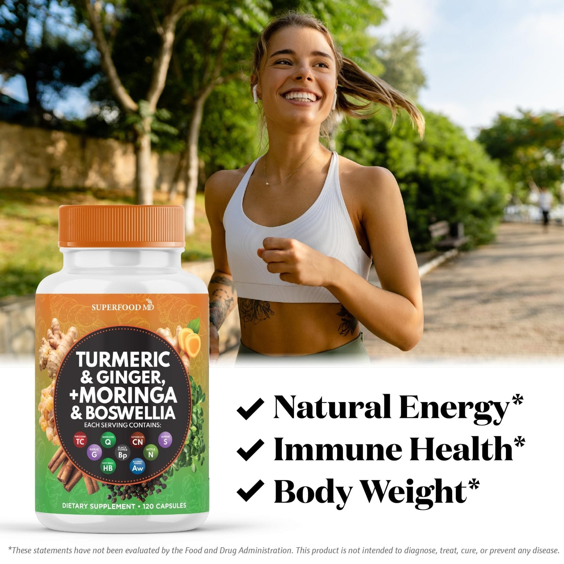 Turmeric Moringa Supplement | Ginger, Boswellia, Saffron, Holy Basil- Joint Support Supplement for Women and Men with Ceylon Cinnamon, Quercetin, Tart Cherry- 240 Count - PrimeBioHealth - canada supplements