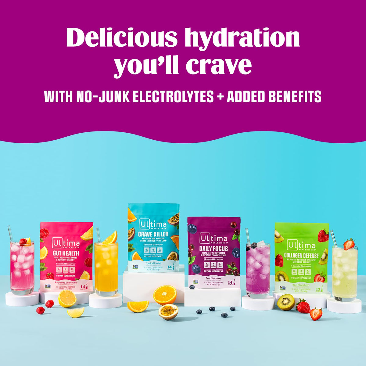 Ultima Replenisher Crave Killer Supplement and Electrolytes Powder – Tropical Fusion, 14 Stickpacks – Hydration Packets that Kick Cravings to The Curb - PrimeBioHealth - canada supplements