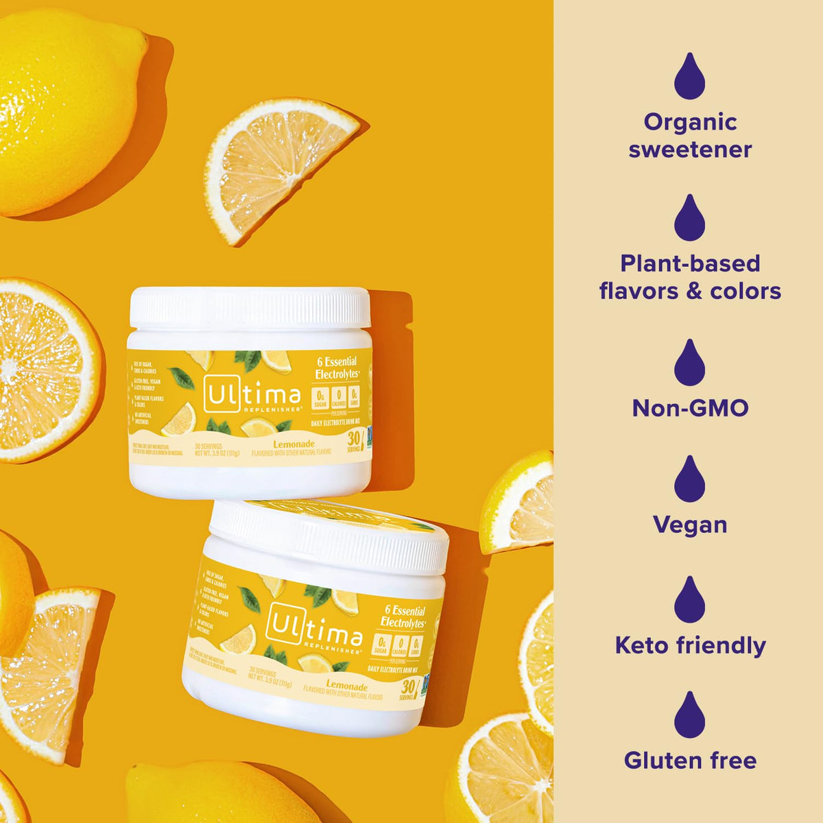 Ultima Replenisher Daily Electrolyte Powder Drink Mix – Lemonade, 30 Servings Canister – Zero Sugar Hydration Powder with 6 Electrolytes & Minerals - PrimeBioHealth - canada supplements