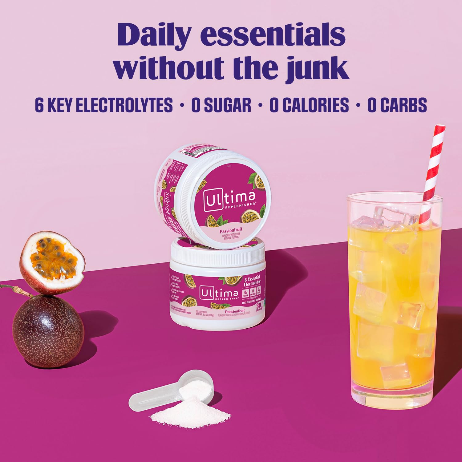 Ultima Replenisher Daily Electrolyte Powder Drink Mix – Sugar Free – Passionfruit, 30 Servings – Hydration Powder with 6 Key Electrolytes - PrimeBioHealth - canada supplements