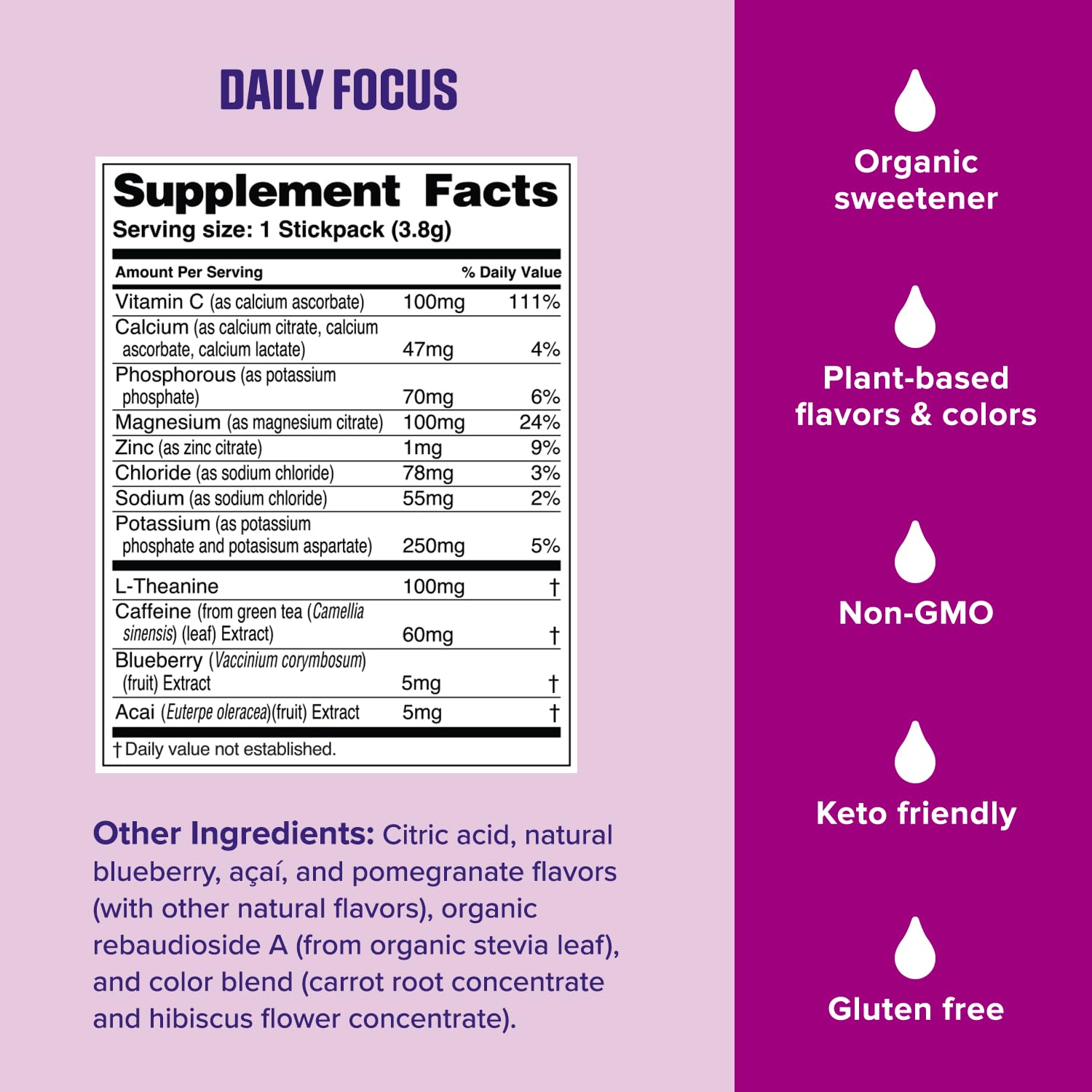 Ultima Replenisher Daily Focus Supplement & Electrolytes Powder - Acai Blueberry, 14 Stickpacks - Hydration Packets, 60mg Caffeine from Green Tea Extract & L-Theanine - PrimeBioHealth - canada supplements