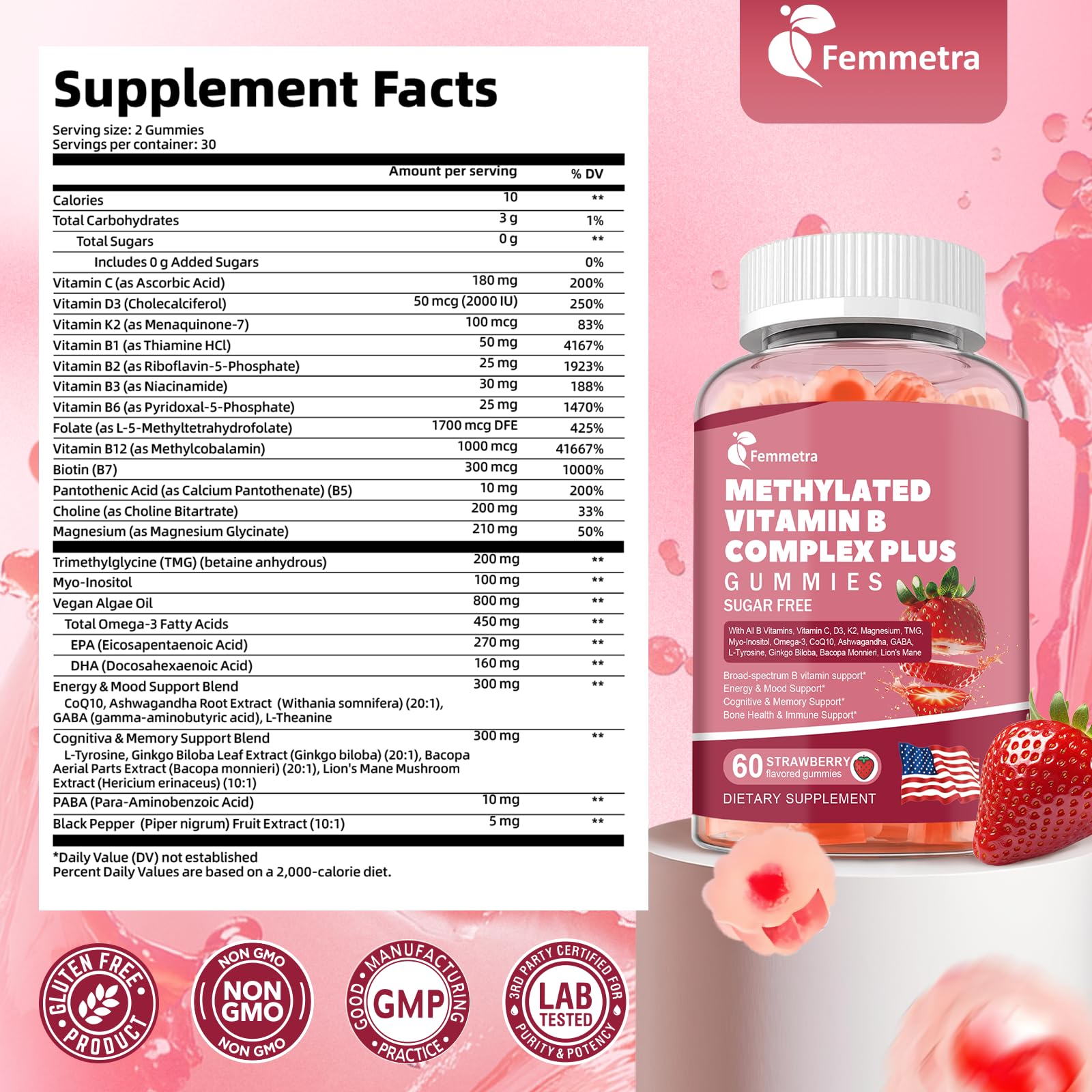 Ultra Methylated Vitamin B Complex Sugar Free Gummies - All B Vitamins + Vitamin C D3 K2 Ashwagandha Magnesium Omega 3 CoQ10 for Women Men - Methyl Vitamin B12 - PrimeBioHealth - canada supplements