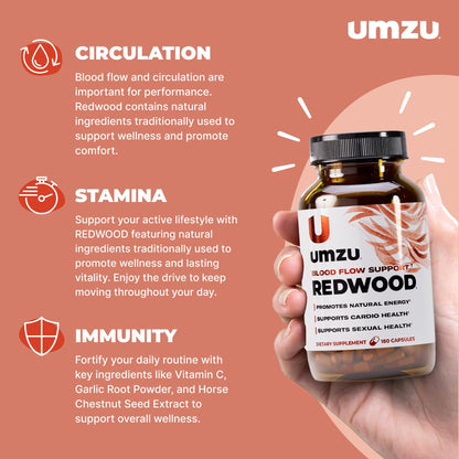 UMZU Redwood Nitric Oxide Booster, (30 Day Supply) – Vitamin C, Garlic & Horse Chestnut – Healthy Circulation & Endurance – Daily Cardiovascular Support Nitric Oxide - PrimeBioHealth - canada supplements