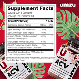 UMZU zuACV Apple Cider Vinegar + Prebiotics Supplement, (30 Day Supply) – ACV & Inulin Fiber Blend – Gut Health Support with ACV Capsules - PrimeBioHealth - canada supplements