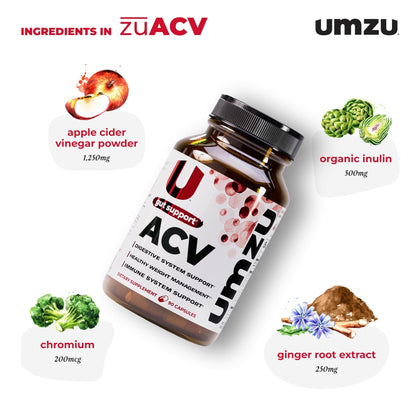 UMZU zuACV Apple Cider Vinegar + Prebiotics Supplement, (30 Day Supply) – ACV & Inulin Fiber Blend – Gut Health Support with ACV Capsules - PrimeBioHealth - canada supplements