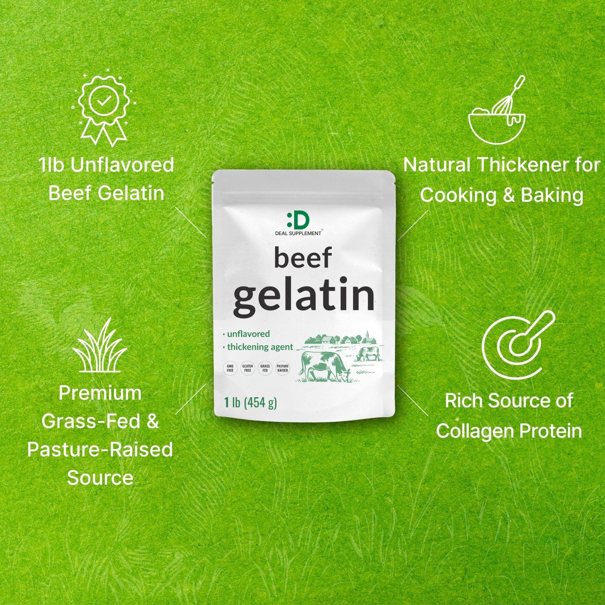 Unflavored Beef Gelatin Powder, 1lb – Grass Fed & Pasture Raised Bovine – Natural Thickener & Stabilizer for Cooking & Baking – High Collagen Protein Source – Non-GMO, Keto Friendly - PrimeBioHealth - canada supplements