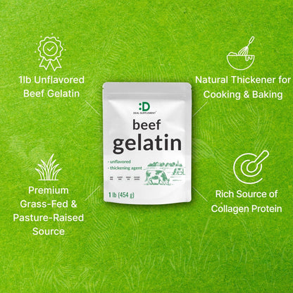 Unflavored Beef Gelatin Powder, 1lb – Grass Fed & Pasture Raised Bovine – Natural Thickener & Stabilizer for Cooking & Baking – High Collagen Protein Source – Non-GMO, Keto Friendly - PrimeBioHealth - canada supplements