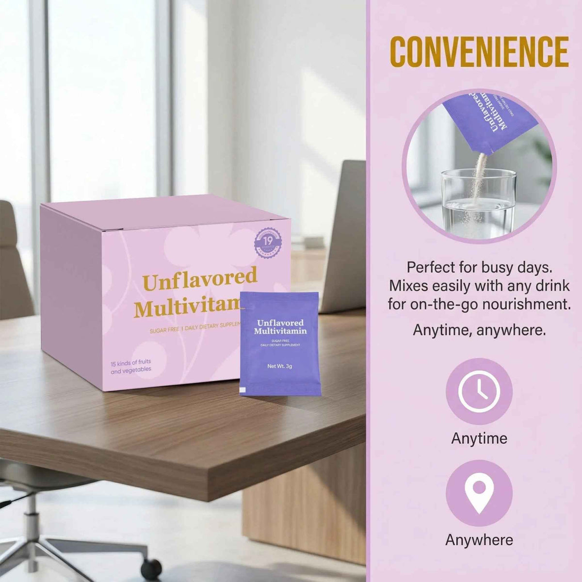 Unflavored Vitamin Powder, Multivitamin Powder Supplement with 19 Vitamins & Minerals + 15 Fruit & Veggie Blend, Supports Healthy Growth