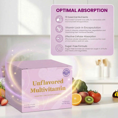 Unflavored Vitamin Powder, Multivitamin Powder Supplement with 19 Vitamins & Minerals + 15 Fruit & Veggie Blend, Supports Healthy Growth