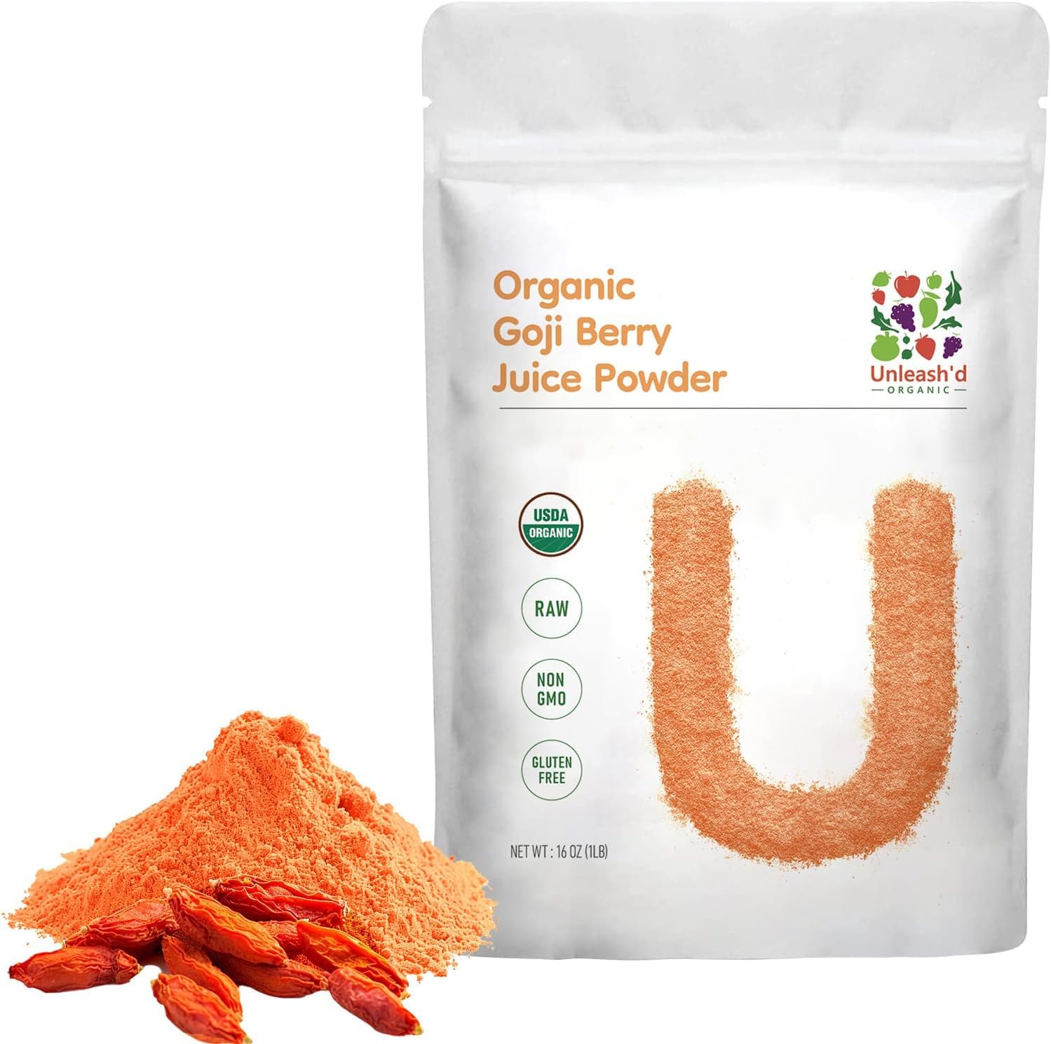 Unleash’d Organic Goji Berry Juice Powder 16 oz – 100% Pure Superfood, Rich in Antioxidants & Vitamins, Natural Nutrient Boost - PrimeBioHealth - canada supplements