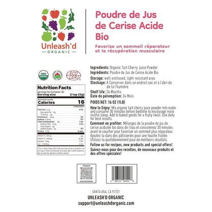 UNLEASH'D ORGANIC Organic Tart Cherry Juice Powder 16 oz – 100% Pure Natural Superfood, Rich in Antioxidants & Vitamins - PrimeBioHealth - canada supplements