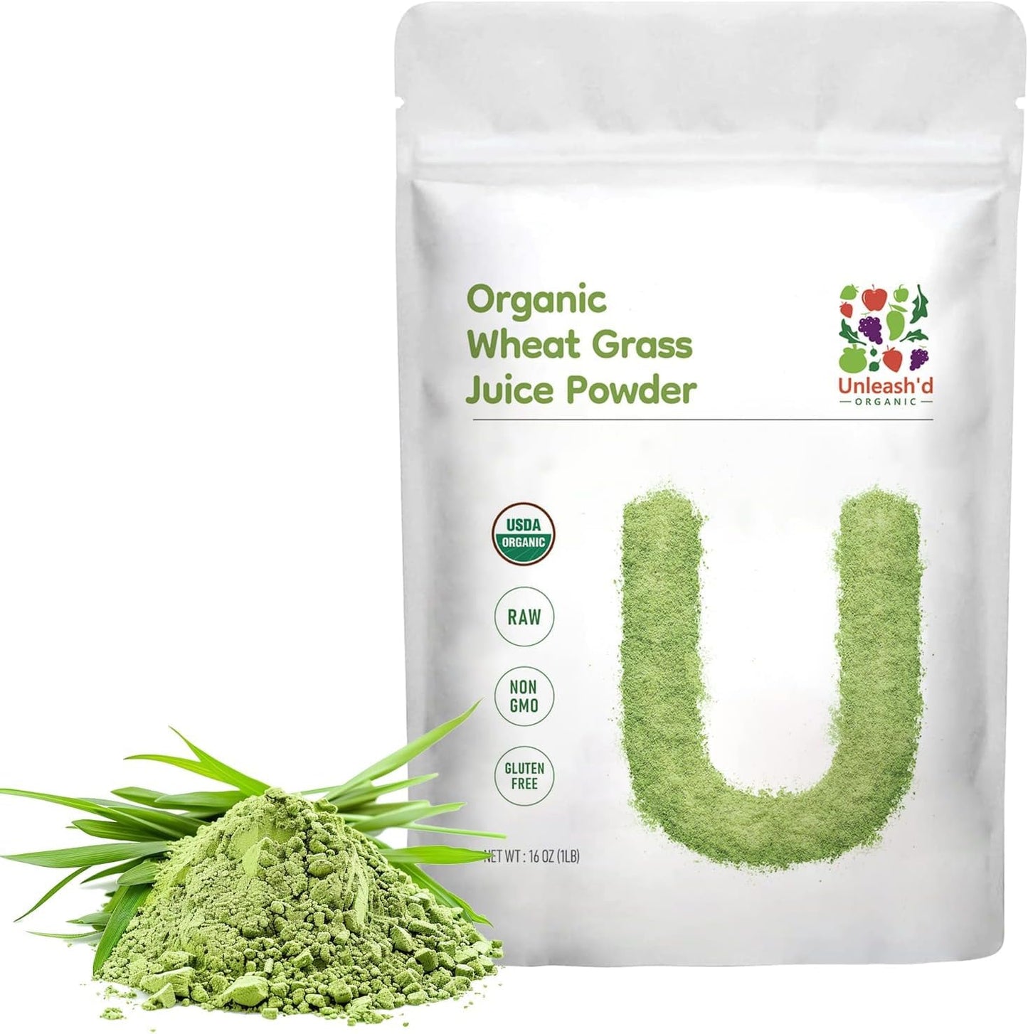UNLEASH'D ORGANIC Organic Wheatgrass Juice Powder 16oz – 100% Pure Superfood, Immune & Energy Boost, Detox Support - PrimeBioHealth - canada supplements