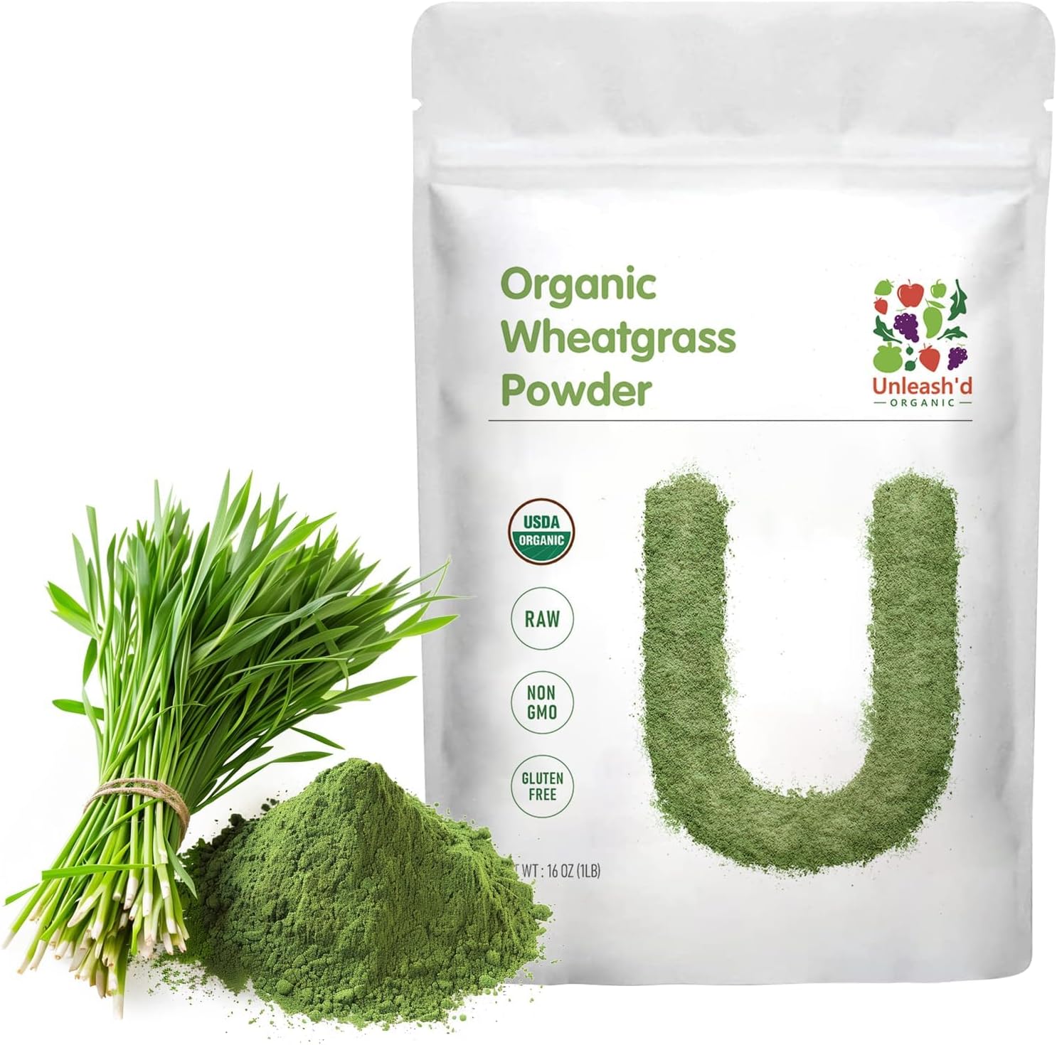 Unleash’d Organic Wheatgrass Powder 16 oz – 100% Pure Superfood, Rich in Vitamins, Fiber & Minerals for Immune Support & Wellness - PrimeBioHealth - canada supplements