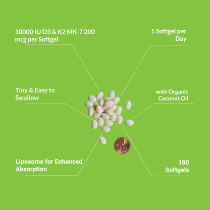 UpNourish Liposomal D3 K2 MK-7 – 365 Mini softgels with Organic Coconut Oil - 5000 IU 125 mcg Vitamin D3 and 100 mcg Vitamin k2 for Optimal Bone and Immune Health - PrimeBioHealth - canada supplements