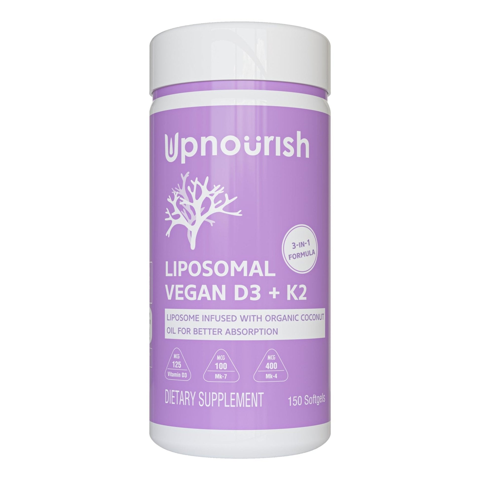 UpNourish Liposomal D3 K2 MK-7 – 365 Mini softgels with Organic Coconut Oil - 5000 IU 125 mcg Vitamin D3 and 100 mcg Vitamin k2 for Optimal Bone and Immune Health - PrimeBioHealth - canada supplements