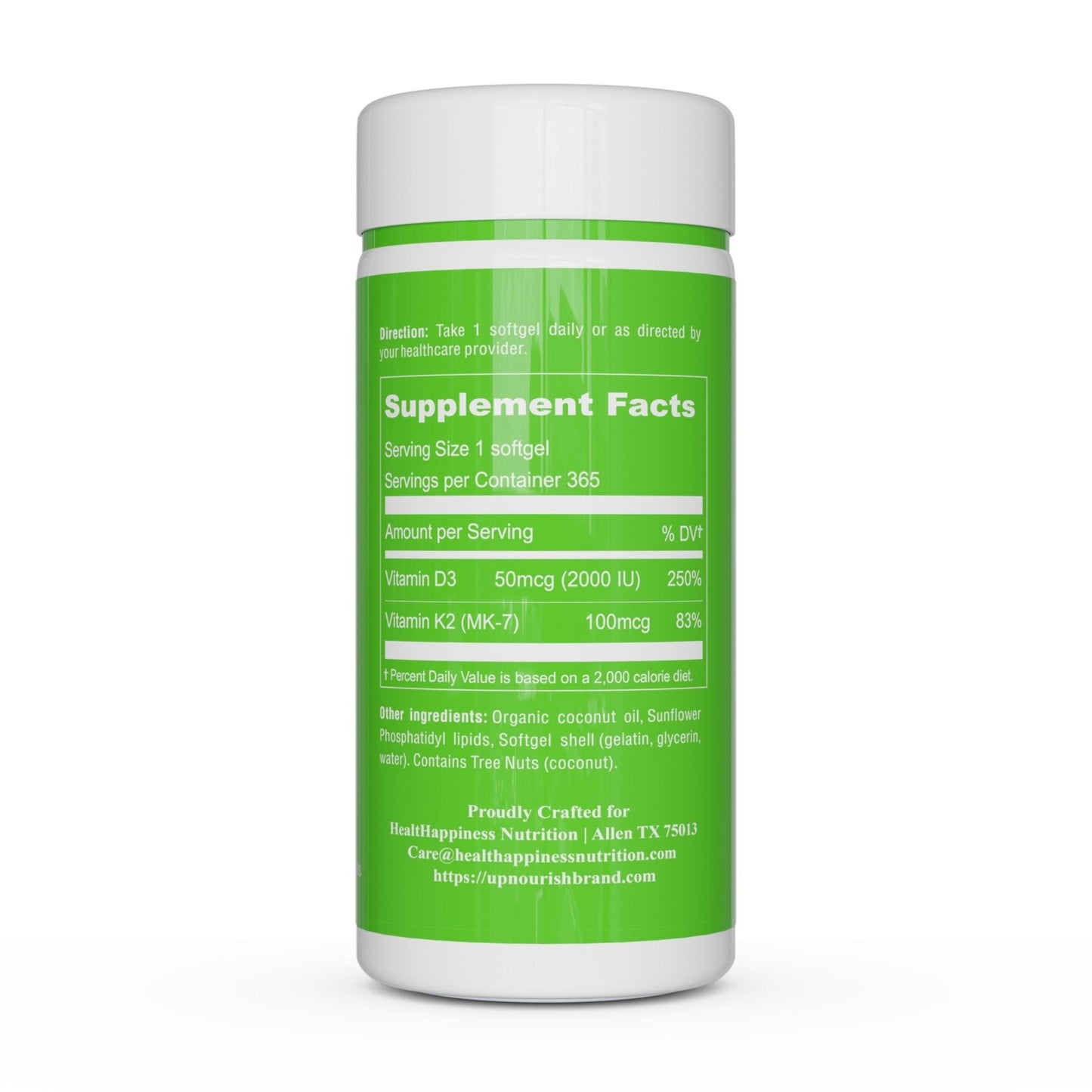 UpNourish Liposomal D3 K2 MK-7 – 365 Mini softgels with Organic Coconut Oil - 5000 IU 125 mcg Vitamin D3 and 100 mcg Vitamin k2 for Optimal Bone and Immune Health - PrimeBioHealth - canada supplements