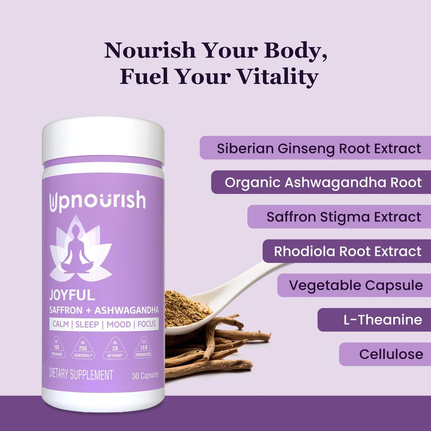 UpNourish Organic Ashwagandha Saffron Supplements with Probiotics - Stress Relief, Mood Enhancer, Calm Happy Pills Support Fatigue Focus Clarity with L-Theanine, Rhodiola, 30 Vegan Capsules - PrimeBioHealth - canada supplements