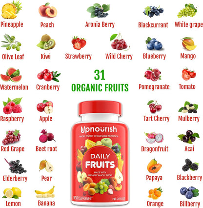 UpNourish Organic Fruits and Veggies Supplement - Support Diet Balance, Body Cleanse & Energy - 480 Fruits and Super Greens Capsules from Nature - Fruit and Vegetable Supplements for Adults & Kids - PrimeBioHealth - canada supplements
