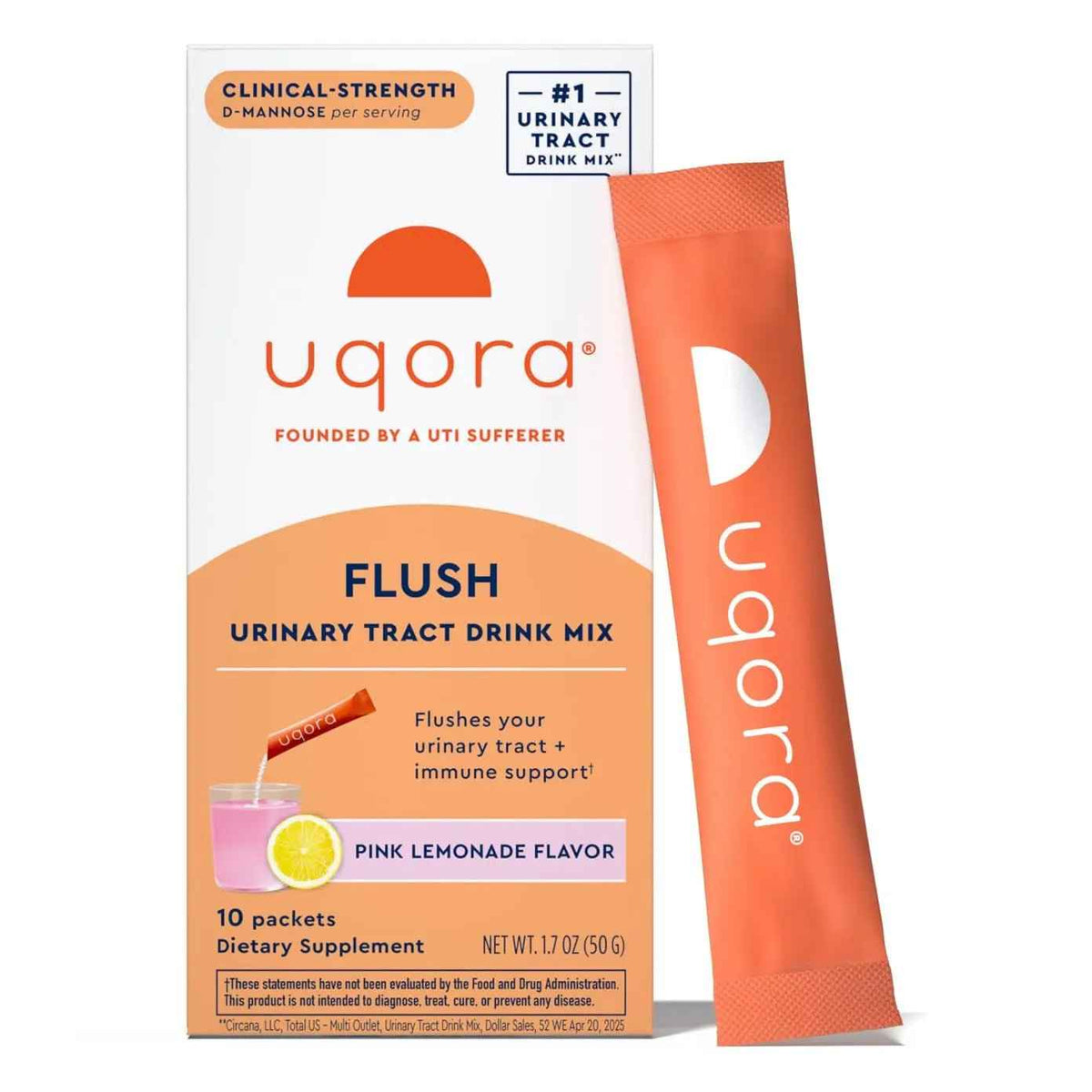 Uqora Flush - Urinary Tract* with D-Mannose, Vitamin C, Vitamin B6, Potassium, Magnesium & Calcium - Gluten-Free & Vegan - Pink Lemonade Flavor - 10 Packets (1 Pack)