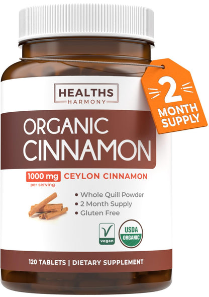 USDA Organic Ceylon Cinnamon Pills - High Potency Ceylon Cinnamon Supplement with 1000mg per Serving for Full Body Antioxidant Support - Vegan Non-GMO cGMP Made & Lab Verified (2 Months Supply) - PrimeBioHealth - canada supplements