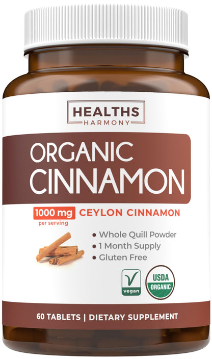 USDA Organic Ceylon Cinnamon Pills - High Potency Ceylon Cinnamon Supplement with 1000mg per Serving for Full Body Antioxidant Support - Vegan Non-GMO cGMP Made & Lab Verified (2 Months Supply) - PrimeBioHealth - canada supplements