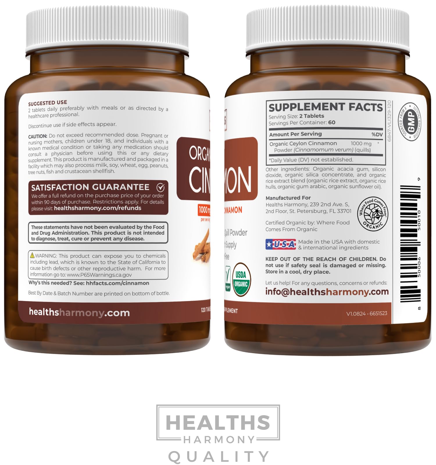 USDA Organic Ceylon Cinnamon Pills - High Potency Ceylon Cinnamon Supplement with 1000mg per Serving for Full Body Antioxidant Support - Vegan Non-GMO cGMP Made & Lab Verified (2 Months Supply) - PrimeBioHealth - canada supplements