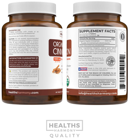 USDA Organic Ceylon Cinnamon Pills - High Potency Ceylon Cinnamon Supplement with 1000mg per Serving for Full Body Antioxidant Support - Vegan Non-GMO cGMP Made & Lab Verified (2 Months Supply) - PrimeBioHealth - canada supplements