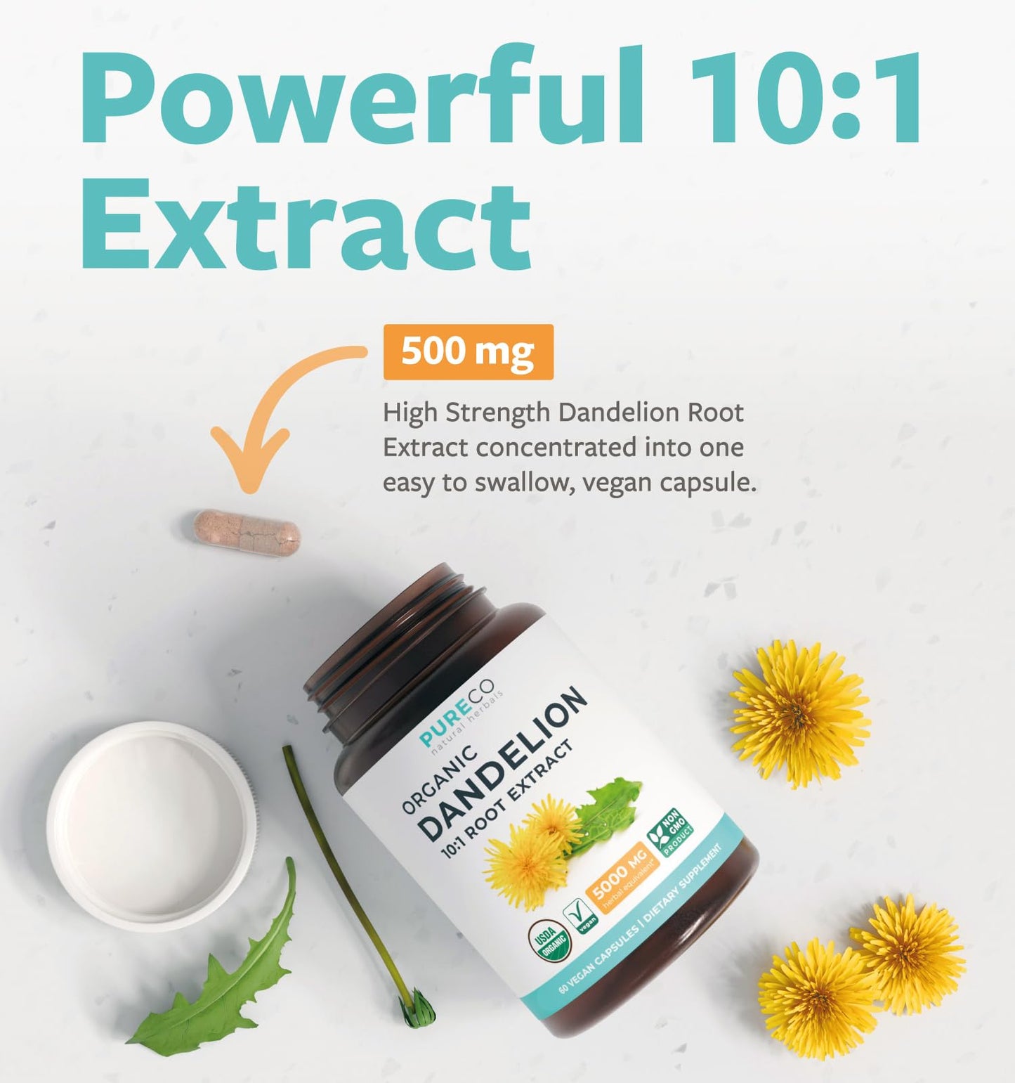 USDA Organic Dandelion Root Extract - High Potency 10:1 Dandelion Root Supplement with 5000mg Herbal Equivalent Strength for Liver Cleanse Detox & Repair Support - Vegan & Non-GMO (2 Month Supply) - PrimeBioHealth - canada supplements