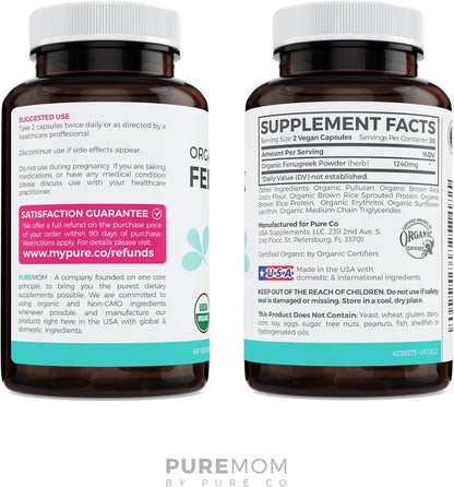 USDA Organic Fenugreek Capsules for Women - Effective Lactation Supplement for Increased Breast Milk Supply - Herbal Breastfeeding Support for Mothers - Gluten Free - 60 Vegan Capsules (No Pills) - PrimeBioHealth - canada supplements