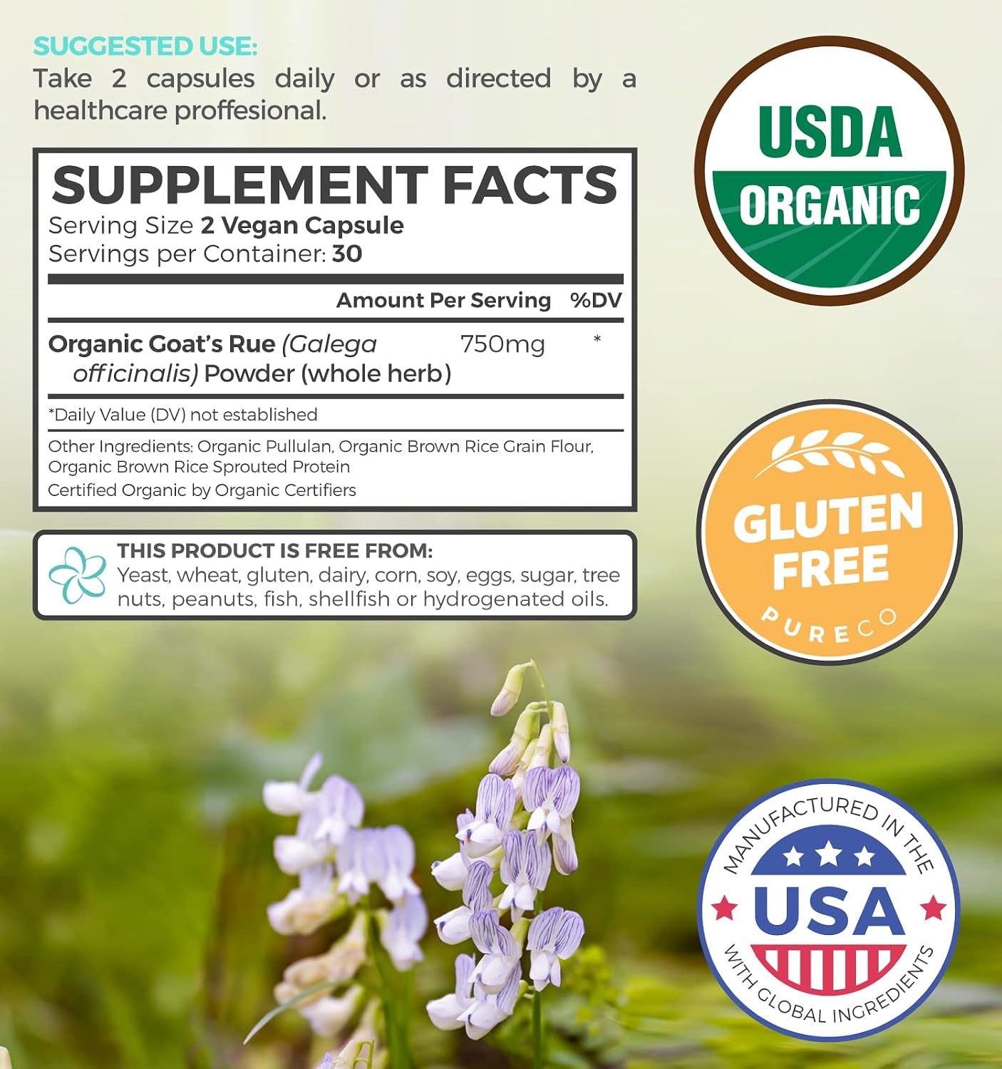 USDA Organic Goat's Rue - Increase Milk Supply for Breastfeeding & Herbal Lactation Support - Aid for Mothers - Non-GMO Goats Rue Lactation Supplement - 60 Vegan Capsules (No Pills, Tea, or Cookies) - PrimeBioHealth - canada supplements