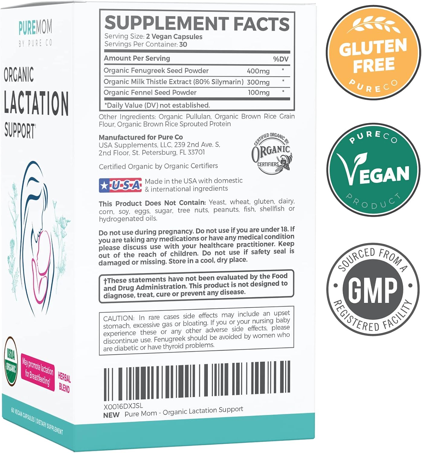 USDA Organic Lactation Supplement - Increase Milk Supply with Herbal Breastfeeding Support - Aid for Mothers - Organic: Fenugreek Seed, Fennel & Milk Thistle - 60 Vegan Capsules (No Pills or Cookies) - PrimeBioHealth - canada supplements