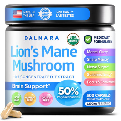 USDA Organic Lion's Mane, 50% Polysaccharides, 120ct | Focus | Brain Health - PrimeBioHealth - canada supplements