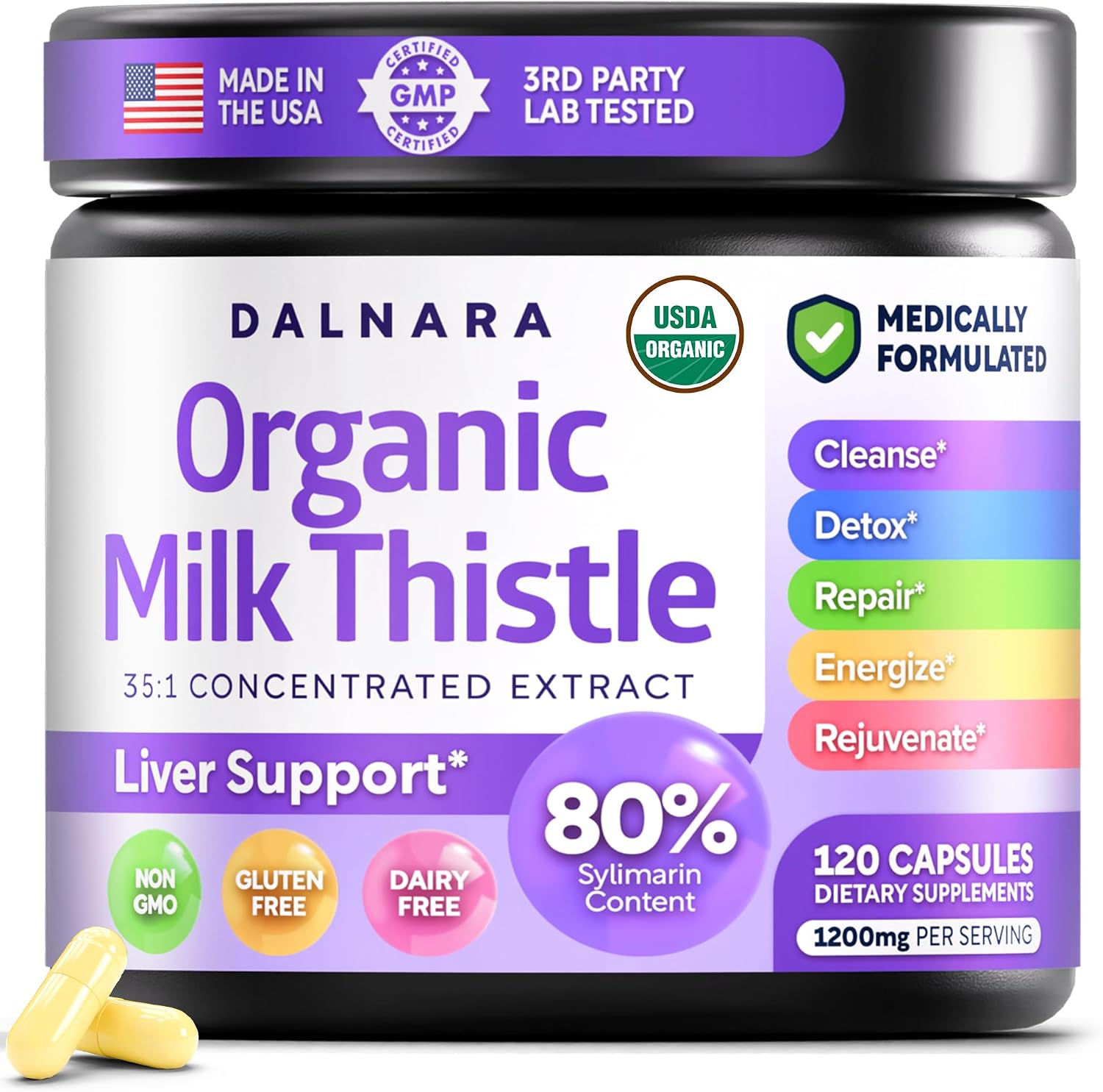 USDA Organic Milk Thistle | 80% Silymarin Flavonoids | 35:1 Extract | 240ct - PrimeBioHealth - canada supplements