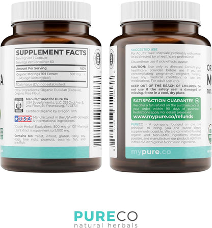USDA Organic Moringa Capsules - High Potency Organic Moringa 500mg Extract 10:1 Per 1 Capsule Serving - Nutrient Dense Green Superfood Antioxidant - Vegan & Non-GMO Moringa (4 Month Supply) - PrimeBioHealth - canada supplements