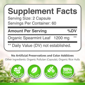 USDA Organic Spearmint Capsules | Digestive Support, 1200mg | 60-Day Supply - PrimeBioHealth - canada supplements
