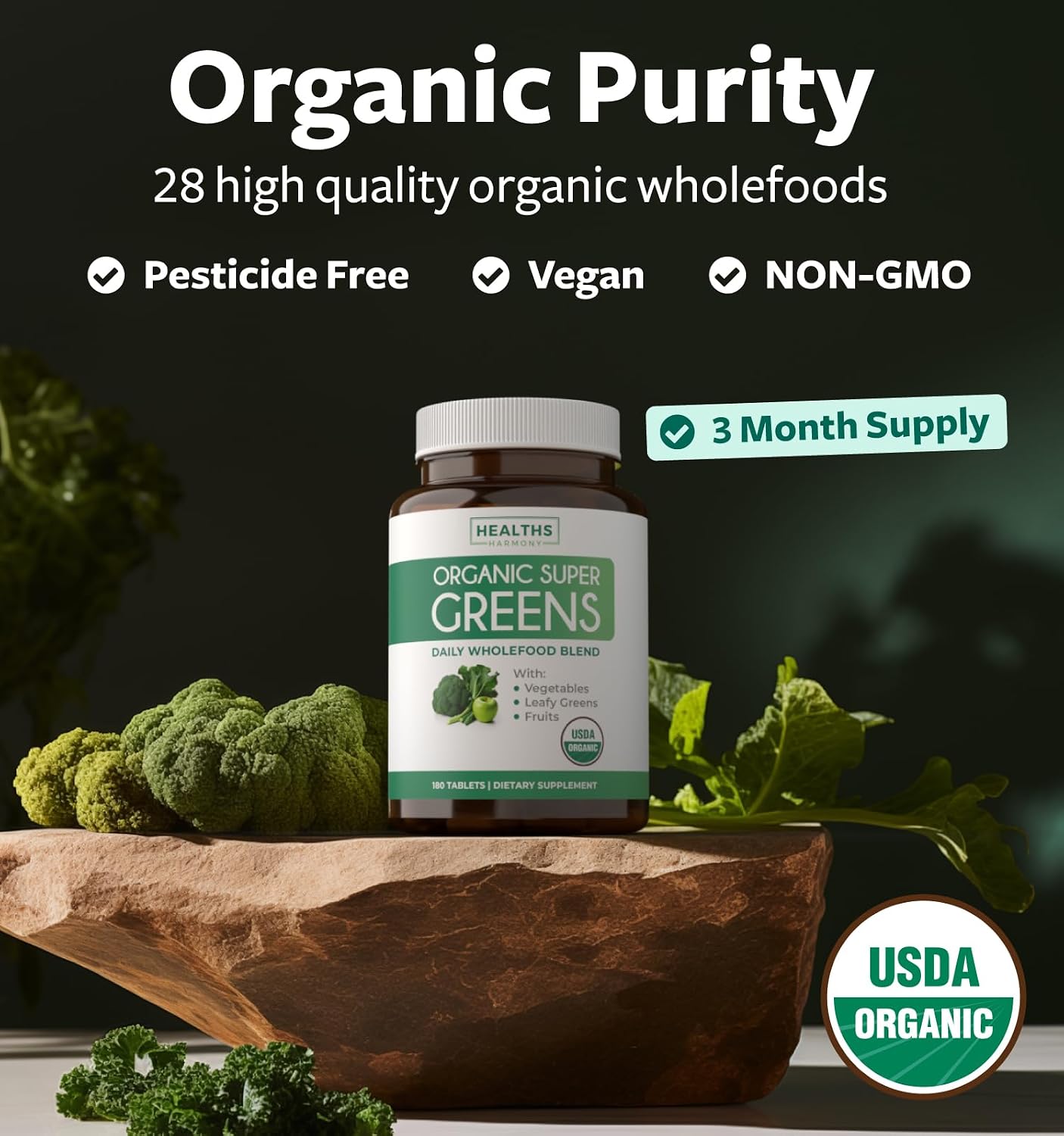 USDA Organic Super Greens Supplement - Organic Greens Fruits and Vegetable Supplement for Adults with 28 Superfood Complex with Superfruits Roots Herbs & More - Vegan & Non-GMO (Up to 3 Month Supply) - PrimeBioHealth - canada supplements