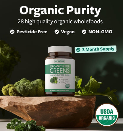 USDA Organic Super Greens Supplement - Organic Greens Fruits and Vegetable Supplement for Adults with 28 Superfood Complex with Superfruits Roots Herbs & More - Vegan & Non-GMO (Up to 3 Month Supply) - PrimeBioHealth - canada supplements