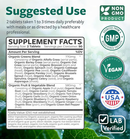 USDA Organic Super Greens Supplement - Organic Greens Fruits and Vegetable Supplement for Adults with 28 Superfood Complex with Superfruits Roots Herbs & More - Vegan & Non-GMO (Up to 3 Month Supply) - PrimeBioHealth - canada supplements