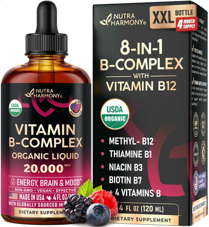 USDA Organic Vitamin B-Complex B5 Pantothenic Acid | B12 Methylcobalamin | B1 Thiamine | B6 Pyridoxine | B7 Biotin | B9 Folic | B3 Niacinamide - PrimeBioHealth - canada supplements