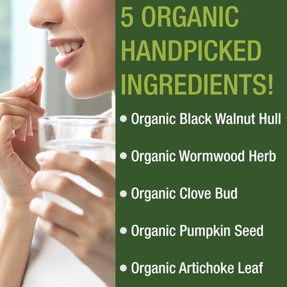 USDA Organic Wormwood Black Walnut Clove Cleanse for Humans. Elimination Detox + Intestinal Support Capsules Supplement for Adults and Kids. Pills with Artichoke and Pumpkin Seed for Added Benefits - PrimeBioHealth - canada supplements