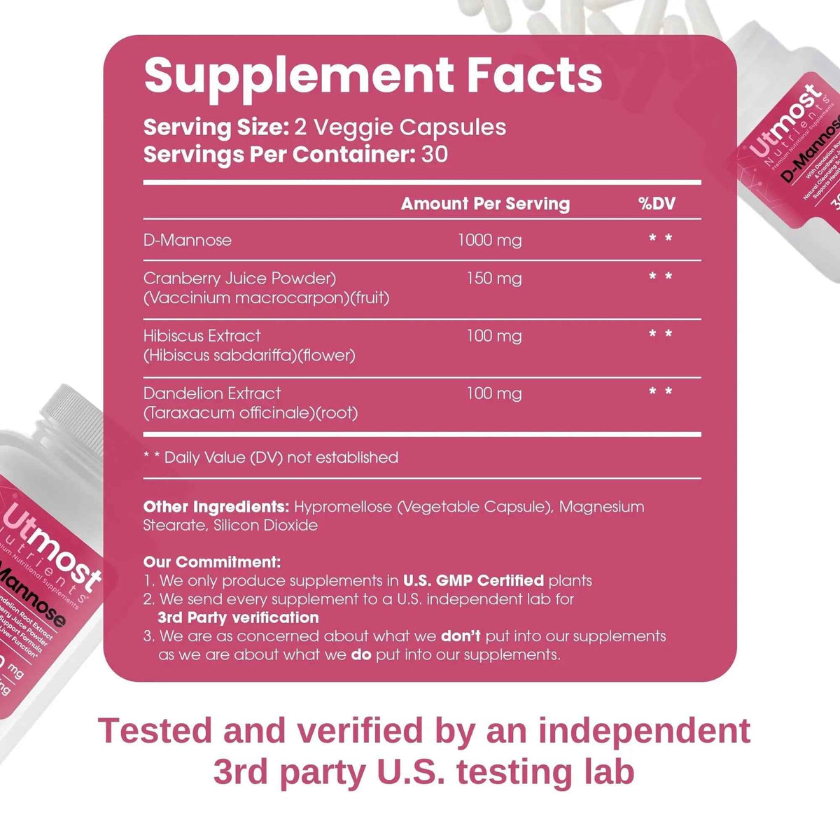 Utmost Nutrients Urinary Defense D-Mannose Supplement - Urinary Health for Women - Optimized Clinical Strength Formula Cleanses, Flushes and Rebuilds The Urinary System