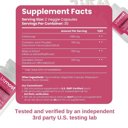 Utmost Nutrients Urinary Defense D-Mannose Supplement - Urinary Health for Women - Optimized Clinical Strength Formula Cleanses, Flushes and Rebuilds The Urinary System
